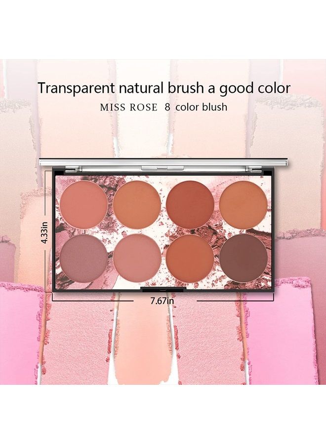 8 Colors Blush Palette, Matte Mineral Blush Powder Bright Shimmer Face Blush,Contour and Highlight Blush Palette,Professional Facial Beauty Cosmetic Makeup Blush