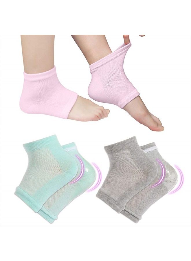 3 Pairs Vented Moisturizing Gel Socks Lotion Gel for Dry Cracked Heels, Spa Gel Socks Humectant Moisturizer Heel Balm Foot Treatment (Pink&Grey&Turquoise)