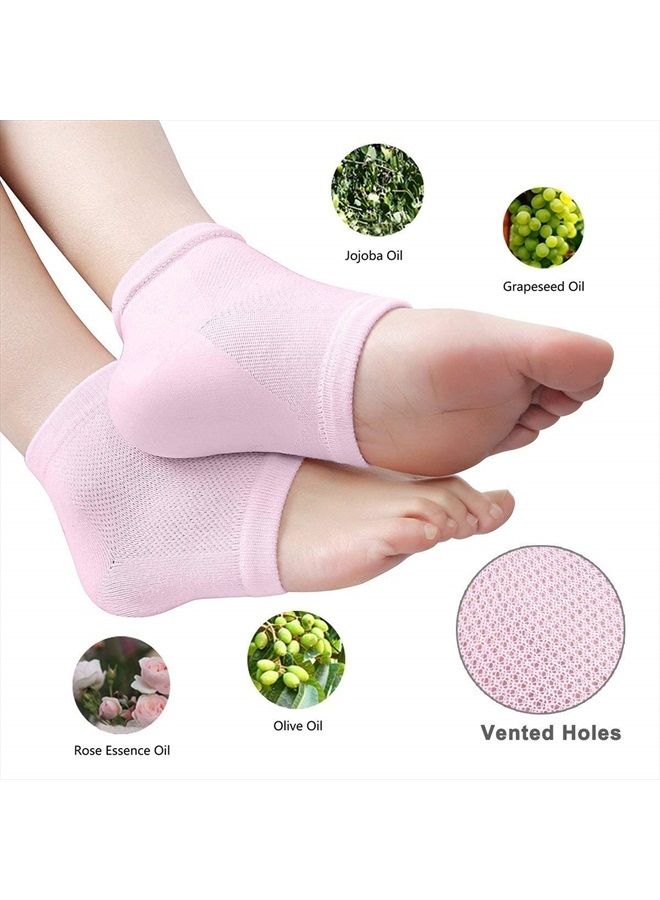 3 Pairs Vented Moisturizing Gel Socks Lotion Gel for Dry Cracked Heels, Spa Gel Socks Humectant Moisturizer Heel Balm Foot Treatment (Pink&Grey&Turquoise)