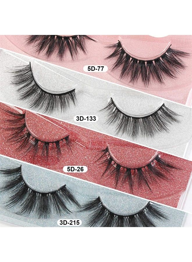 20 Pairs Eyelashes, 4 Style Faux Mink Lashes Pack, Natural Look to Dramatic Long False Eyelashes, 16mm-20mm Handmade Reusable Soft Fake Eyelashes with Glitter Portable Boxes