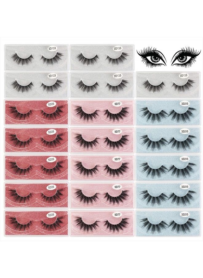 20 Pairs Eyelashes, 4 Style Faux Mink Lashes Pack, Natural Look to Dramatic Long False Eyelashes, 16mm-20mm Handmade Reusable Soft Fake Eyelashes with Glitter Portable Boxes