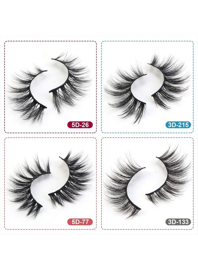 20 Pairs Eyelashes, 4 Style Faux Mink Lashes Pack, Natural Look to Dramatic Long False Eyelashes, 16mm-20mm Handmade Reusable Soft Fake Eyelashes with Glitter Portable Boxes