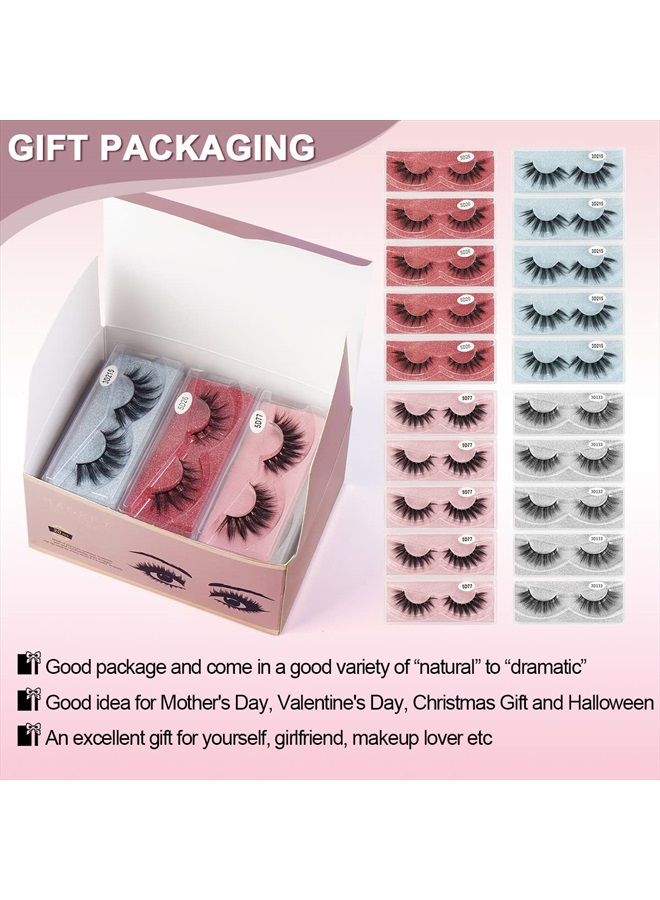 20 Pairs Eyelashes, 4 Style Faux Mink Lashes Pack, Natural Look to Dramatic Long False Eyelashes, 16mm-20mm Handmade Reusable Soft Fake Eyelashes with Glitter Portable Boxes