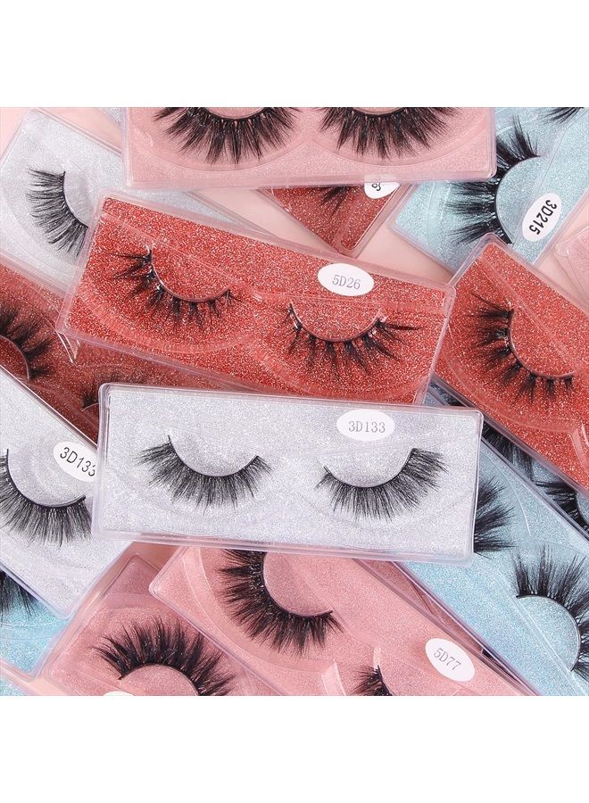 20 Pairs Eyelashes, 4 Style Faux Mink Lashes Pack, Natural Look to Dramatic Long False Eyelashes, 16mm-20mm Handmade Reusable Soft Fake Eyelashes with Glitter Portable Boxes