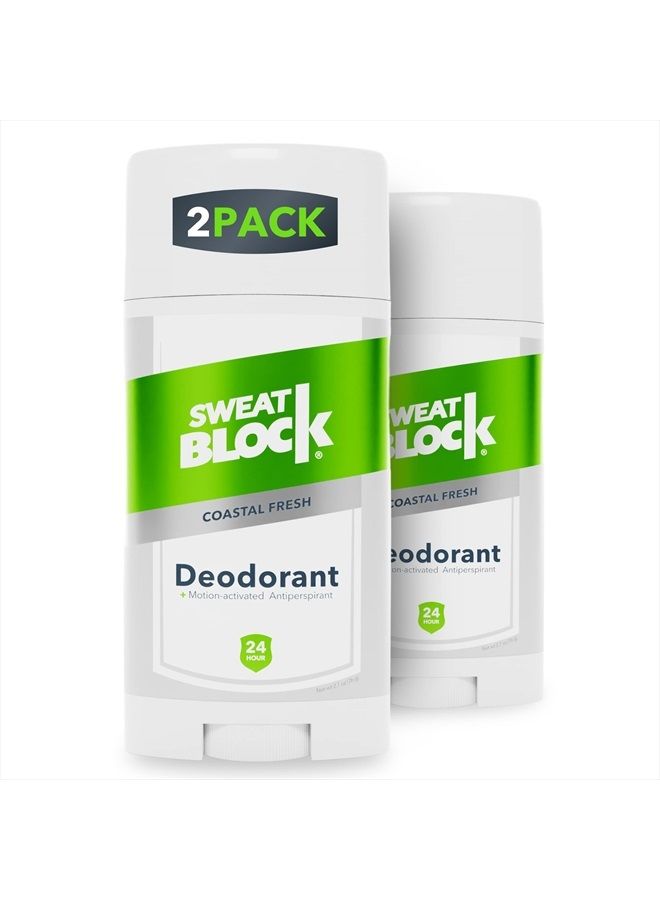 Everyday Strength Deodorant Antiperspirant Stick for Men & Women - 24-Hour High Degree Sweat & Odor Protection - Non-Irritating Smooth Glide - Coastal Fresh Unisex Scent - 2.7oz (2 Pack)