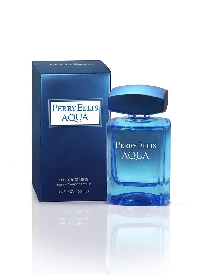 Perry Ellis Aqua Men 3.4oz EDT Spray, 0.25oz EDT Spray, 6.8oz Deodorizing Body Spray, 1.7oz Shower Gel 4 Pc Gift Set