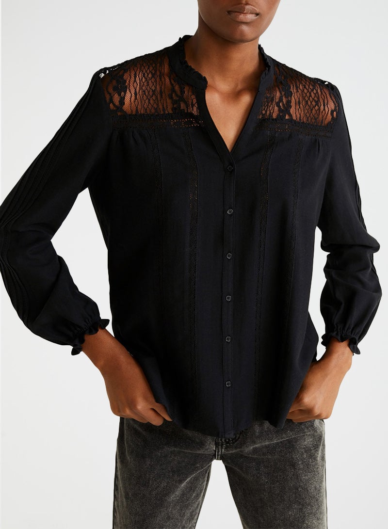 Lace Panelled Top Black