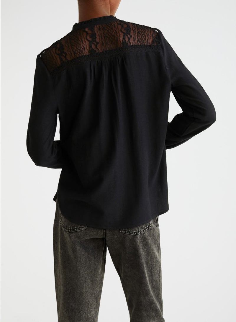 Lace Panelled Top Black