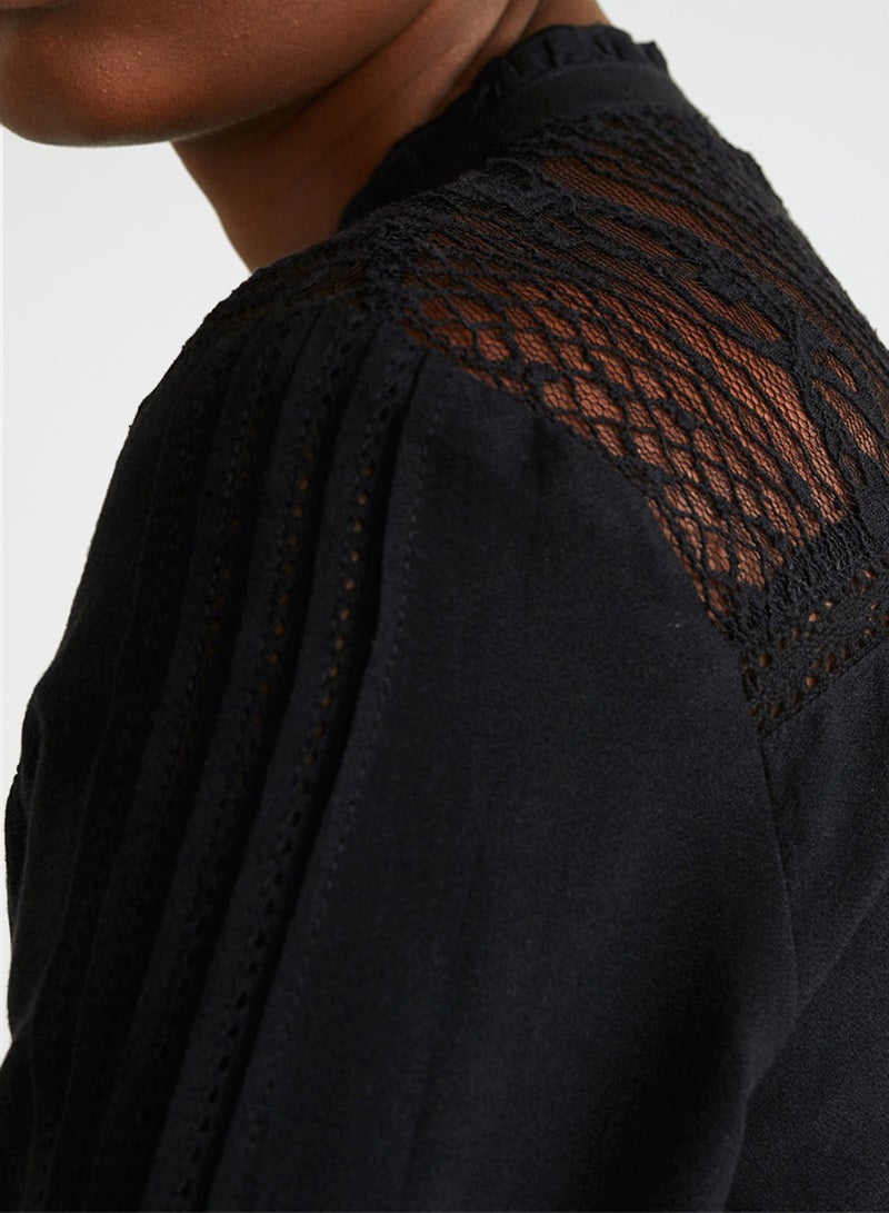 Lace Panelled Top Black