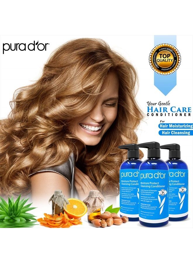 Moisture Protect Cleansing Conditioner (16oz) Detangles & Restores Hair with Argan Oil, Lavender & Other Natural Ingredients, No Sulfate, All Hair Types, Men & Women (Packaging may vary)