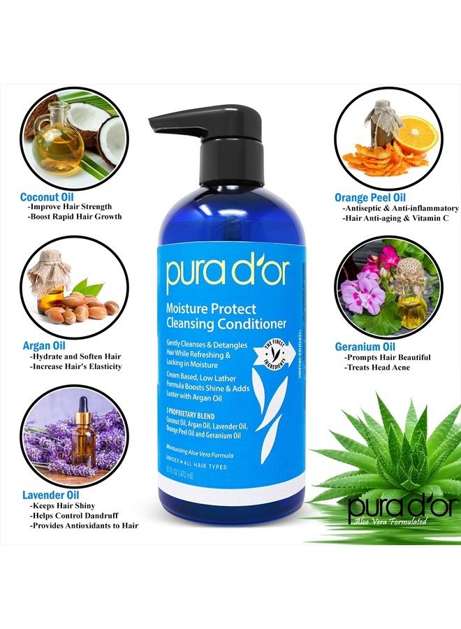 Moisture Protect Cleansing Conditioner (16oz) Detangles & Restores Hair with Argan Oil, Lavender & Other Natural Ingredients, No Sulfate, All Hair Types, Men & Women (Packaging may vary)
