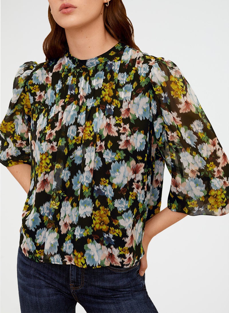 Floral Print Blouse Black/Blue