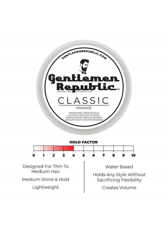 Gentlemen Republic Classic Pomade - Medium Hold & Medium Shine, Water Soluble, No Beezwax, Made in USA - 8 oz, Ideal for Classic Styles