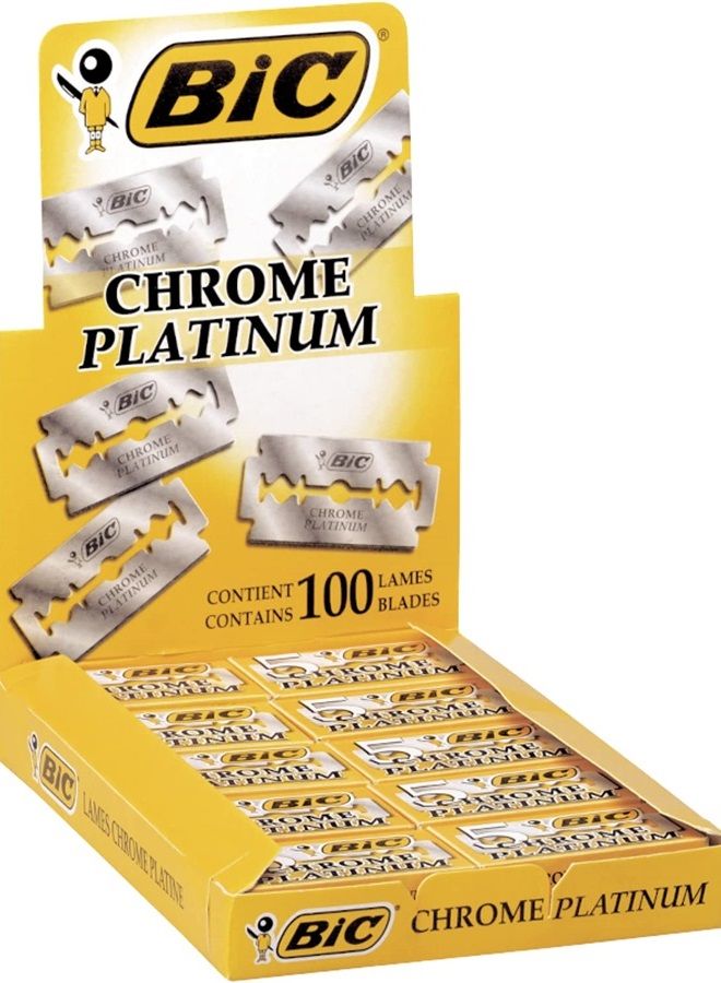 Chrome Platinum Double Edge Safety Razor Disposable Single Blades (100 Pack)
