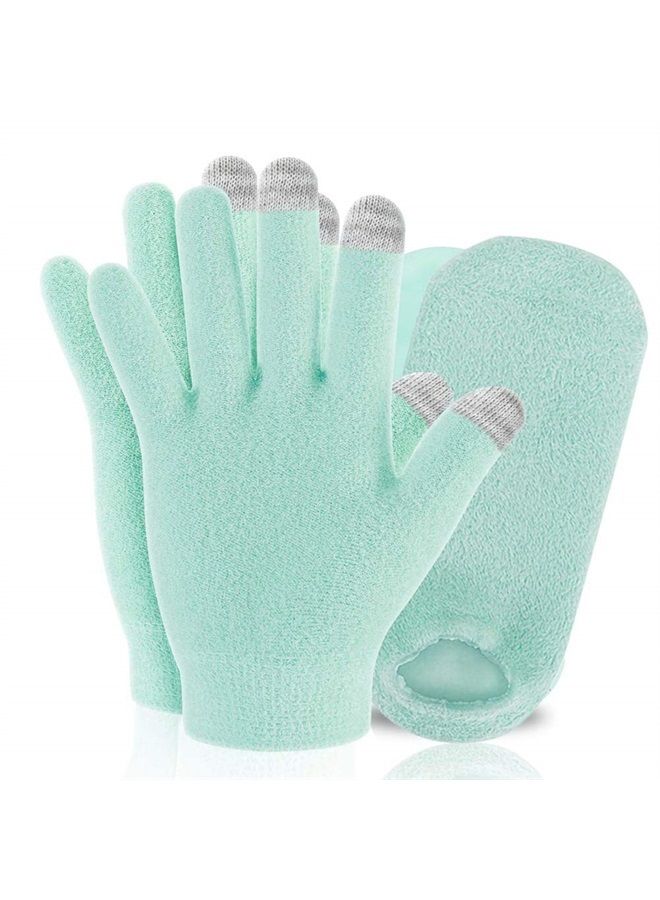 Touch Screen Moisturizing Spa Gloves and Socks Set Gel Gloves and Socks Heal Eczema Cracked Dry Skin for Repair Treatment (Fuzzy Green)