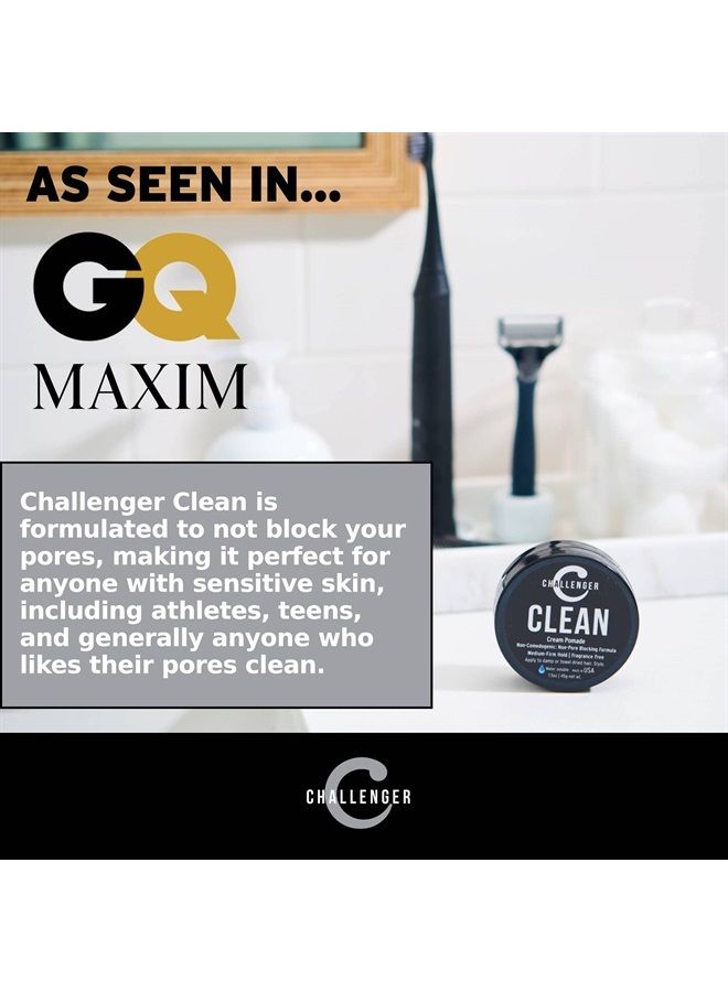 Men's Clean Cream Pomade, 1.5 Ounce | Fragrance Free, Non-Comedogenic Hair Styling Product | Medium Firm Hold & Natural Finish | Shine Free, Unscented, Water Based & Travel Friendly