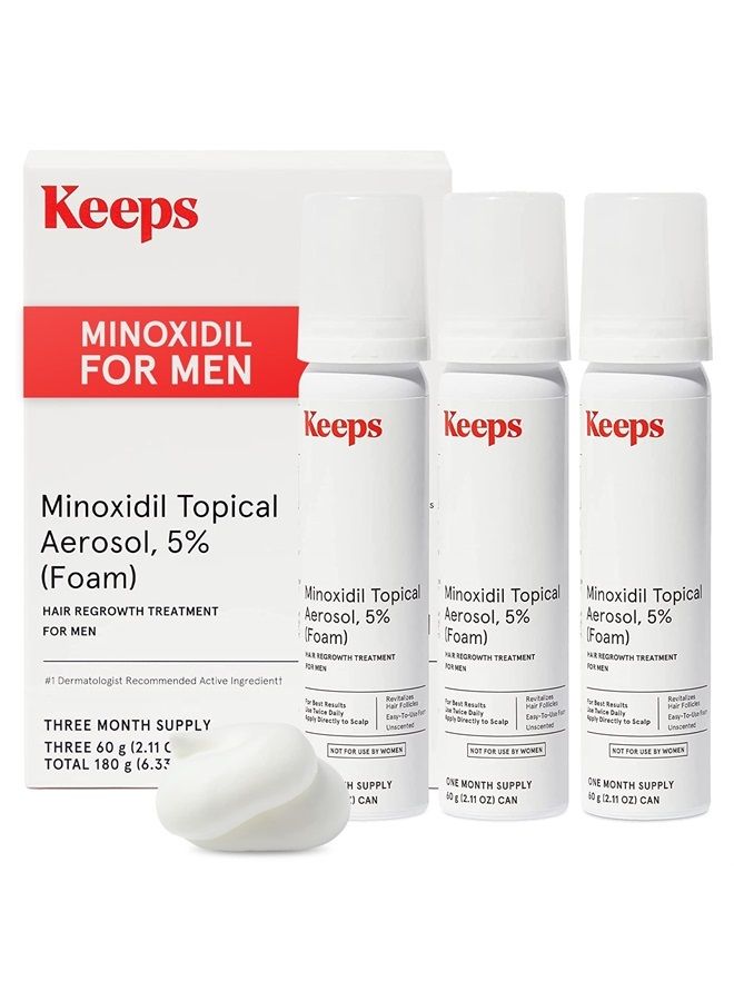 Extra Strength Minoxidil for Men Topical Hair Loss Aerosol Foam 5%, Hair Growth Treatment - 3 Month Supply, 3 X 2.11Oz Bottles - Thicker, Longer Hair - Slows Hair Loss And Promotes Hair Regrowth