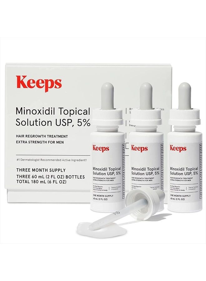 Extra Strength Minoxidil for Men Topical Hair Growth Serum, 5% Solution Hair Loss Treatment - 3 Month Supply (3 x 2oz Bottles with Dropper) - Slows Hair Loss & Promotes Thicker Hair Regrowth