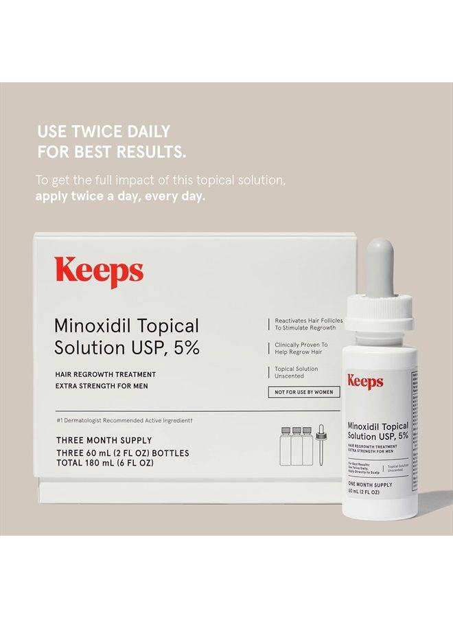 Extra Strength Minoxidil for Men Topical Hair Growth Serum, 5% Solution Hair Loss Treatment - 3 Month Supply (3 x 2oz Bottles with Dropper) - Slows Hair Loss & Promotes Thicker Hair Regrowth