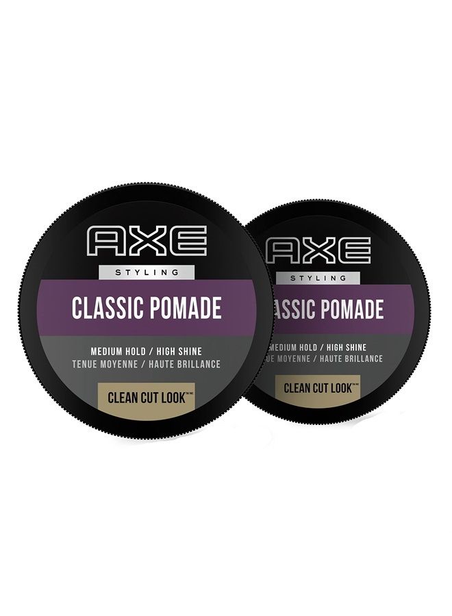 Axe Styling Look Classic Pomade Medium Hold and Natural Finish Clean Cut Look, Classic Axe Hair Pomade For Easy To Style Hair 2.64oz (Pack of 2)