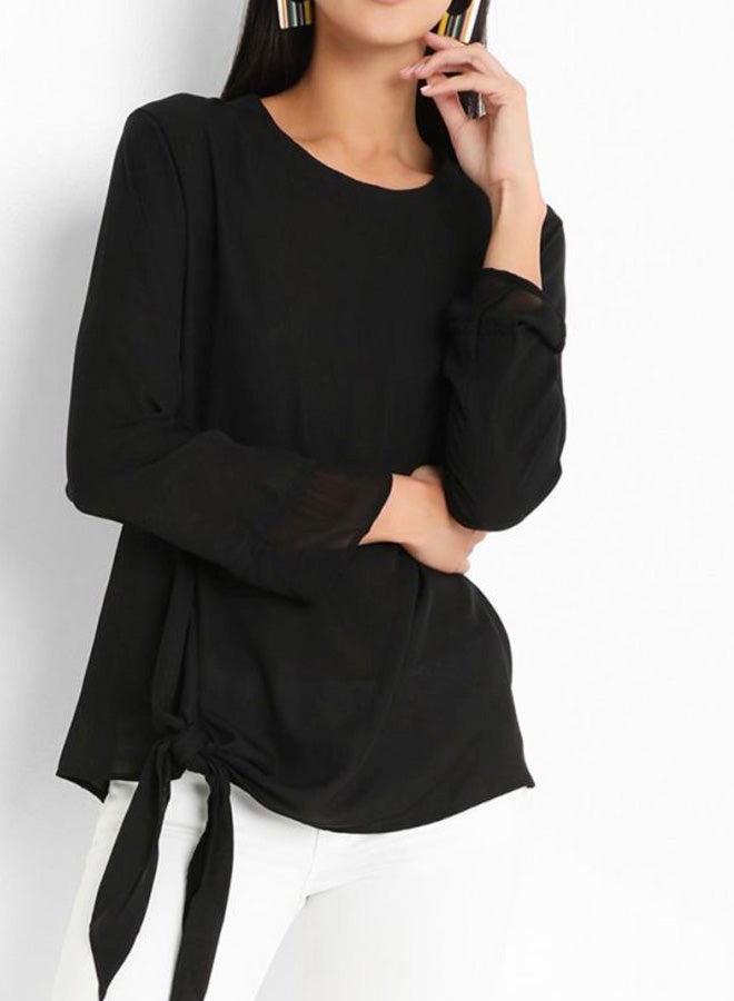 Knotted Long Sleeve Hem Top Black