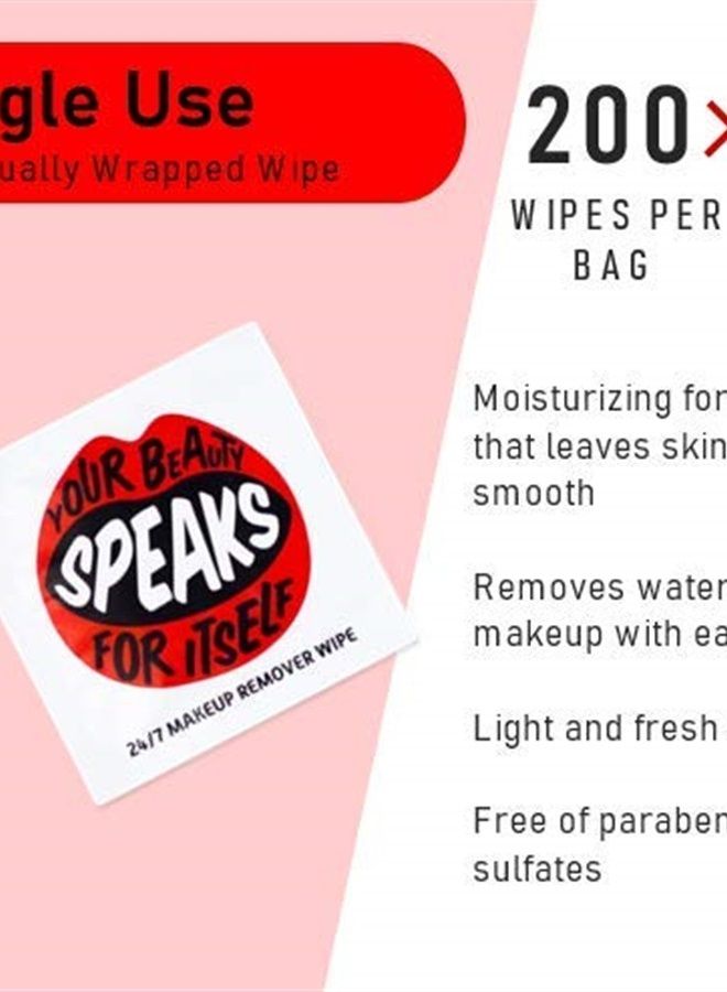 24/7 Makeup Remover Wipes, Easily Remove Waterproof Makeup and Moisturizing, Pack of 200 Individually Wrapped Wet Wipes, Skincare Travel Essentials