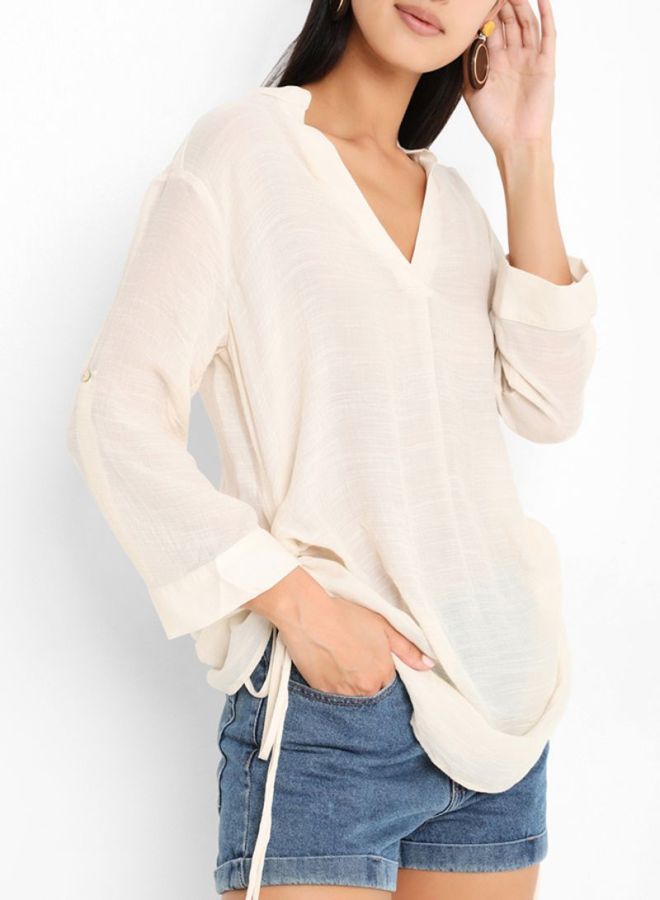 V Neck Ruched Side Top Ivory