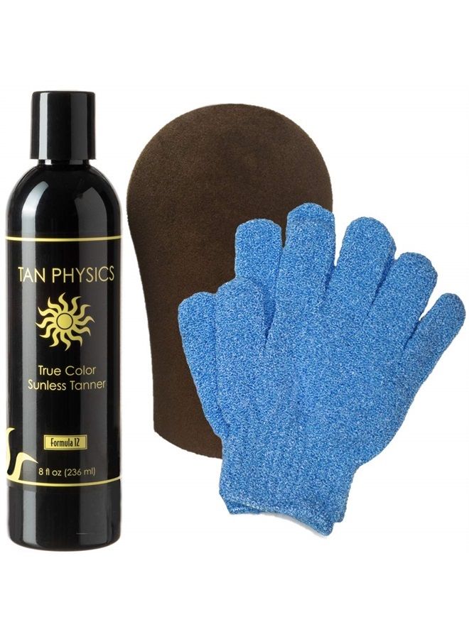 True Color Tanner 8 Ounces w/FREE Tanning Mitt and Exfoliation Gloves by Sans-Sun