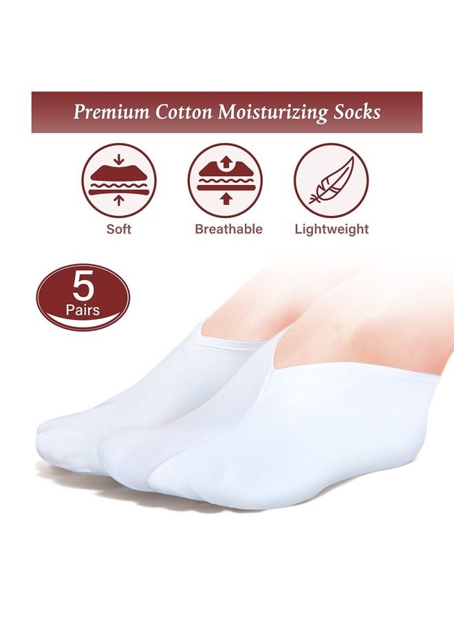 5 Pairs Moisturizing Socks Overnight Spa Socks for Dry Feet, Moisture Enhancing Socks, Cosmetic Moisturizing Socks for Women and Men, White