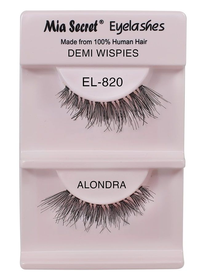 Demi Wispies Eyelashes - Natural Style False Eyelash - Long End Wispy Strip Lashes - Invisible Clear Band - Reusable and Lightweight Human Hair Lash - 4 Pack (ALONDRA)
