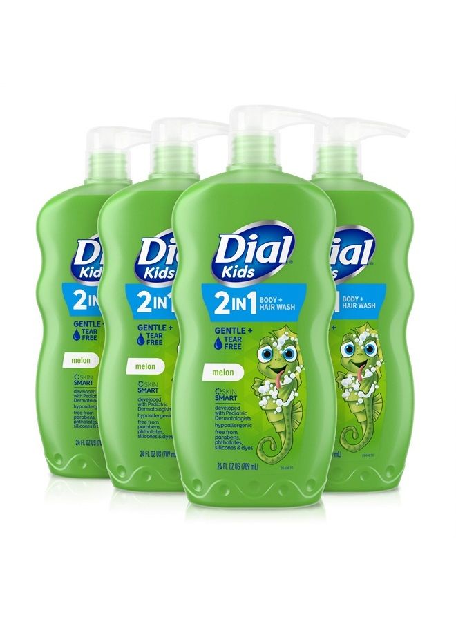 Kids 2-in-1 Body+Hair Wash, Melon, 24 fl oz (Pack of 4)