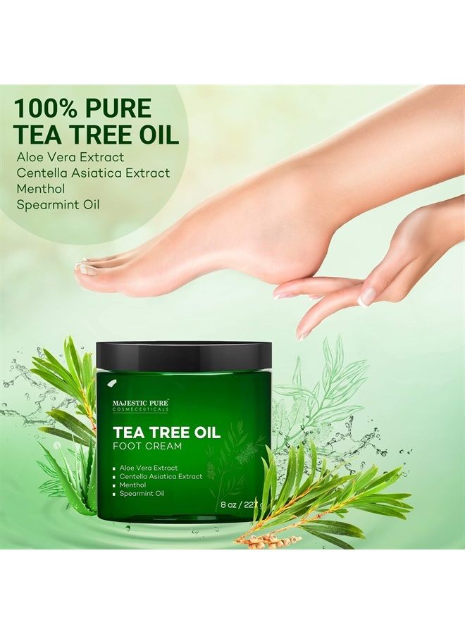 Athletes Foot Cream with Tea Tree Oil, Aloe & Spearmint - Hydrates, Softens & Conditions Dry Cracked Feet, Heel and Calluses,- Helps Soothe Irritated Skin - 8 oz