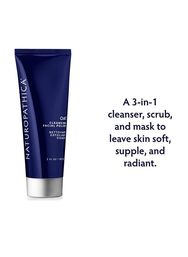Oat Cleansing Facial Polish - 3-in-1 Cleanser, Scrub & Mask - Daily Exfoliator for All Skin Types - Vegan, Made in USA, 2 oz. (60 ml)