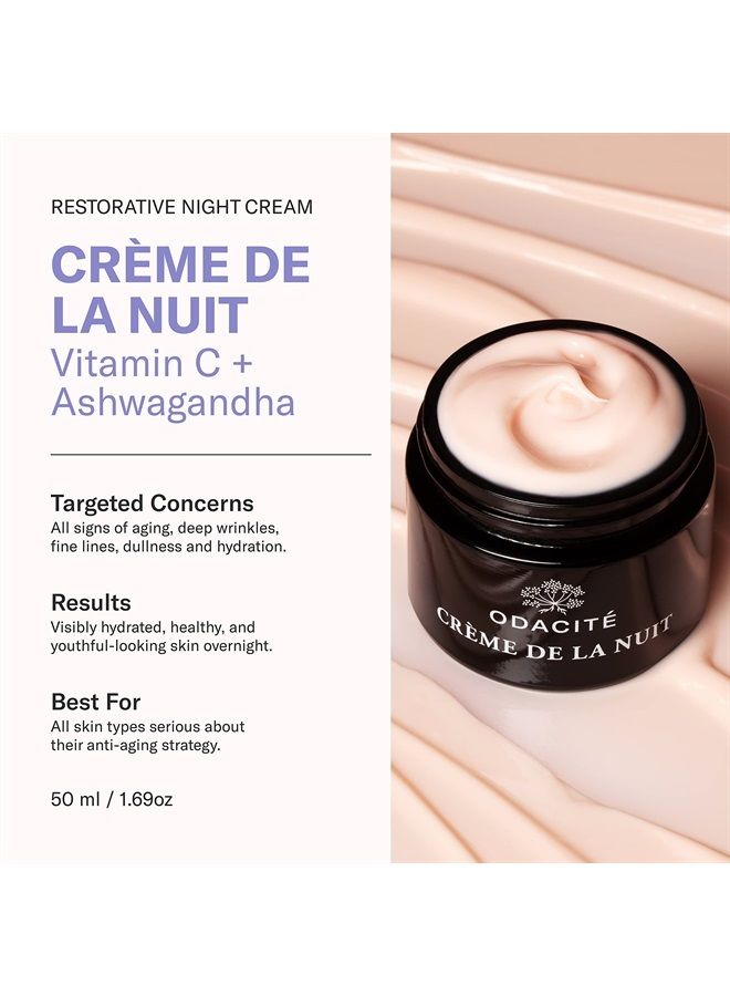 Odacité Night Cream with Vitamin C & Ashwagandha - Creme De La Nuit Glow Recipe - Anti Aging Facial Moisturizer for Dry Skin, Wrinkles, Fine Lines, Dullness & Hydration - Non-GMO, 1.69 fl. oz