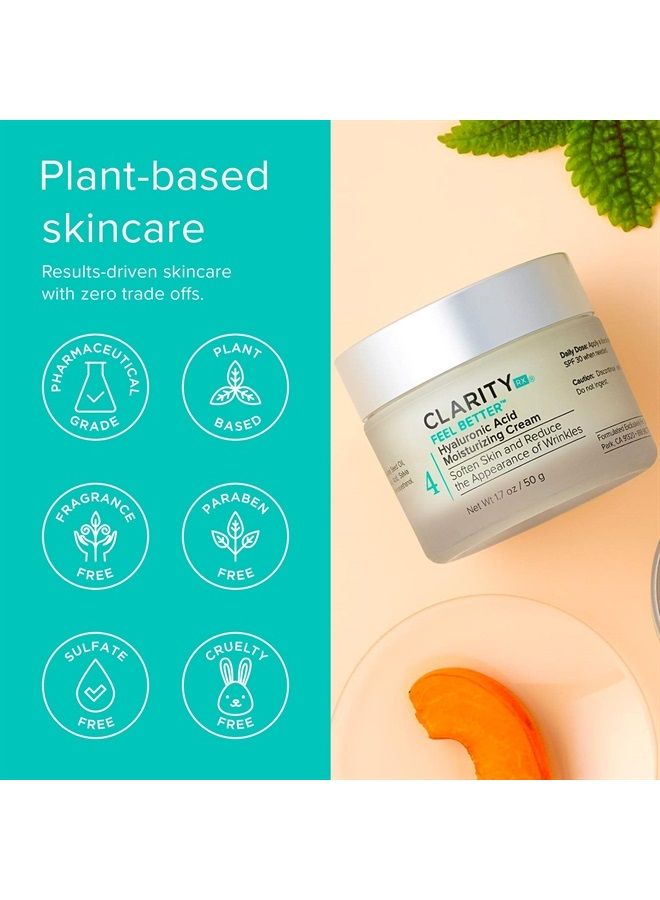 Feel Better Hyaluronic Acid Moisturizing Cream, Natural Plant-Based Face Moisturizer with Jojoba Oil for Dry, Aging Skin (1.7 oz)