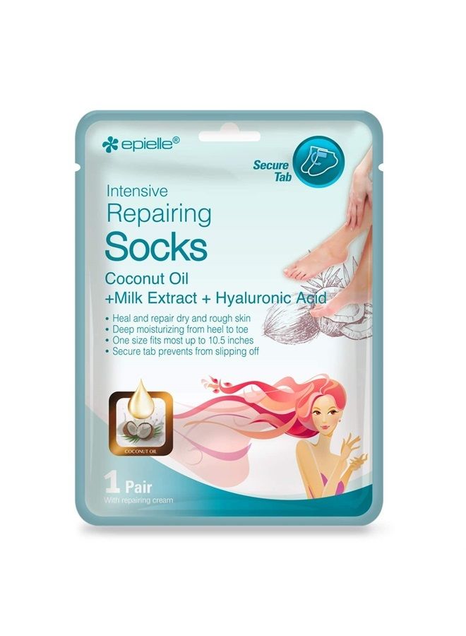 Intensive Repairing Foot Mask for Dry foot and Cracked heel and callus (Socks-6pk) Foot Spa masks | Coconut Oil + Milk Extract + Hyaluronic Acid. Mothers Day GIfts