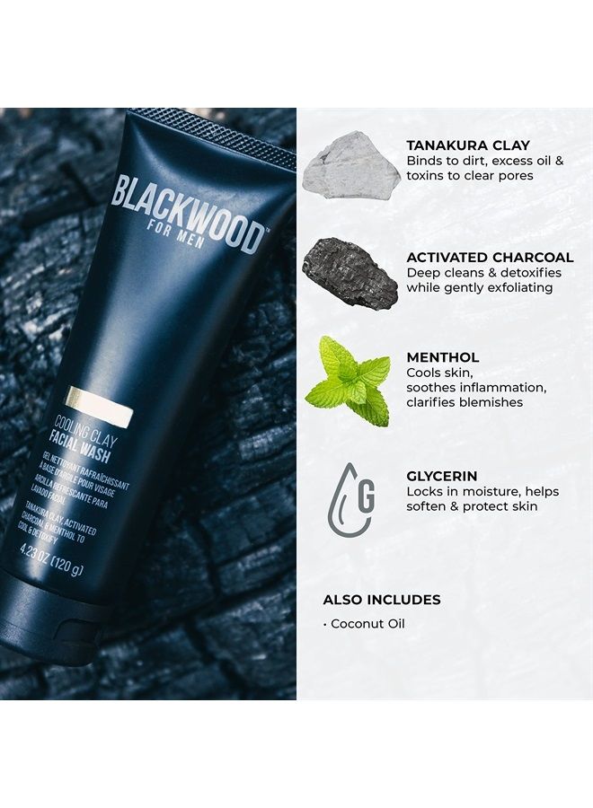 Cooling Clay Face Wash - Activated Charcoal, Menthol, & Tanakura Clay Cleanser & Mask for Deep Cleansing & Acne Treatment - Sulfate Free, Paraben Free, & Cruelty Free (7.41 oz)