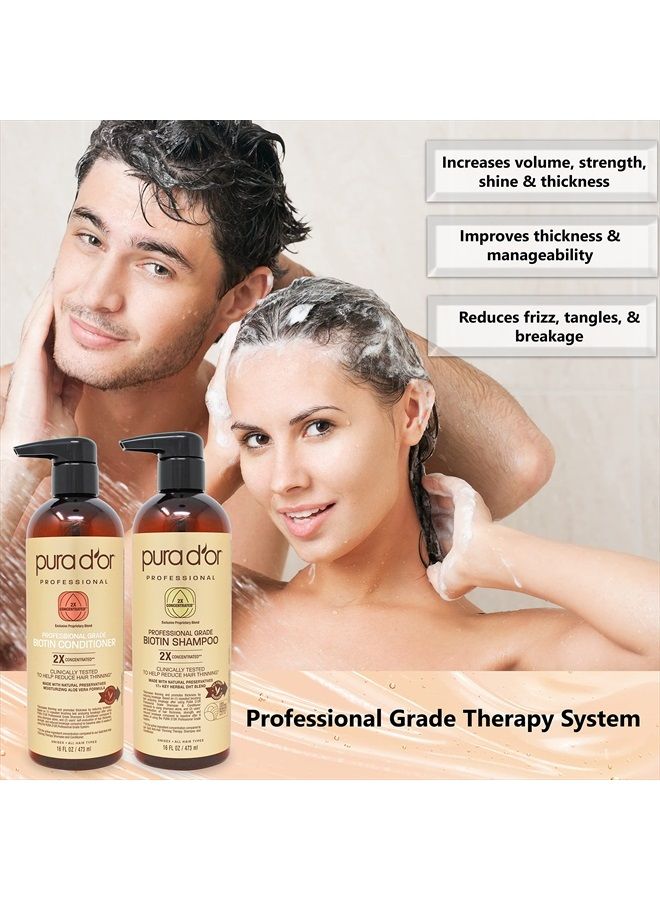 Professional Grade Biotin Anti-Hair Thinning Shampoo & Conditioner, CLINICALLY TESTED Proven Results, 2X Concentrated DHT Blocker Thickening Products For Women & Men, Sulfate Free, 16oz x 2