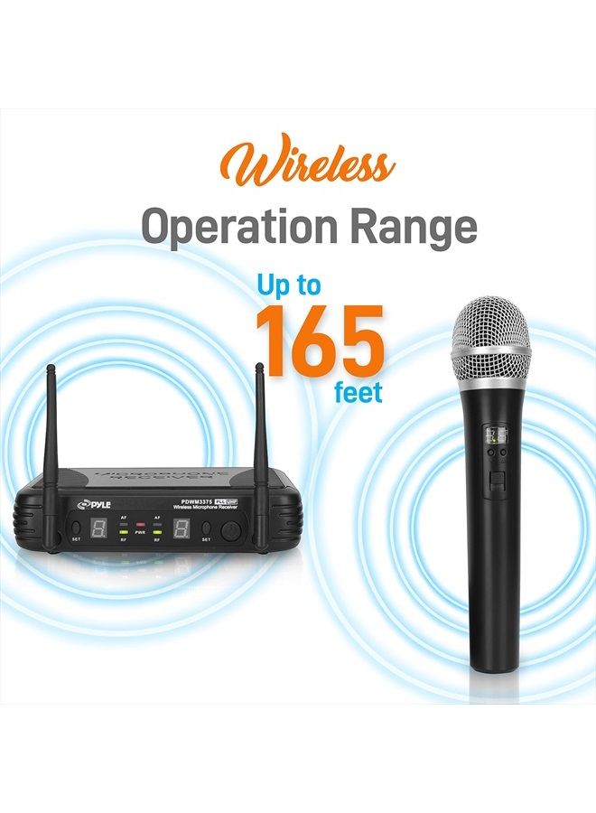 Professional Wireless Microphone System - Dual UHF Band, Wireless, Handheld, 2 MICS With 8 Selectable Frequency Channels, Independent Volume Controls, AF & RF Signal Indicators - Pyle PDWM3375