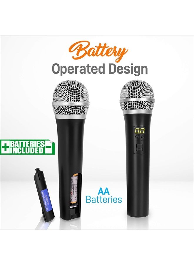 Professional Wireless Microphone System - Dual UHF Band, Wireless, Handheld, 2 MICS With 8 Selectable Frequency Channels, Independent Volume Controls, AF & RF Signal Indicators - Pyle PDWM3375