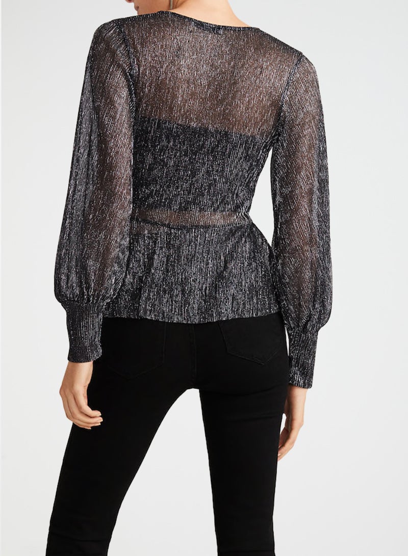 Metallic Sheer Top Dark Grey