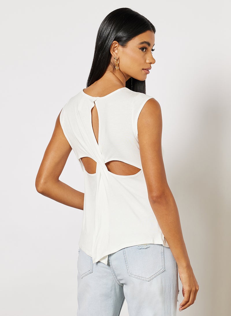 Cut-Out Knotted Back Top White