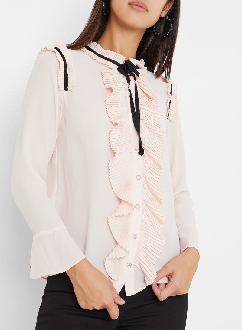 Bell Sleeves Multi Pleat Detailed Top Pink