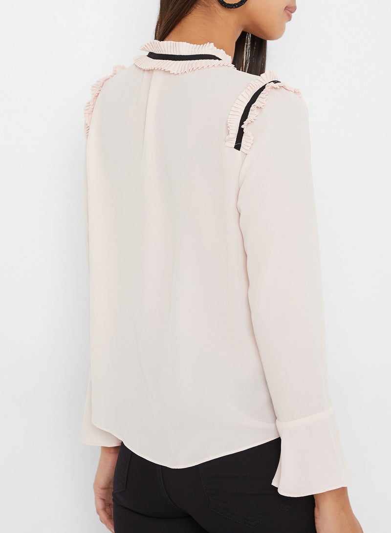 Bell Sleeves Multi Pleat Detailed Top Pink