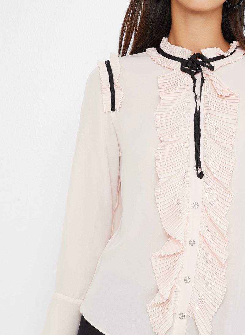 Bell Sleeves Multi Pleat Detailed Top Pink