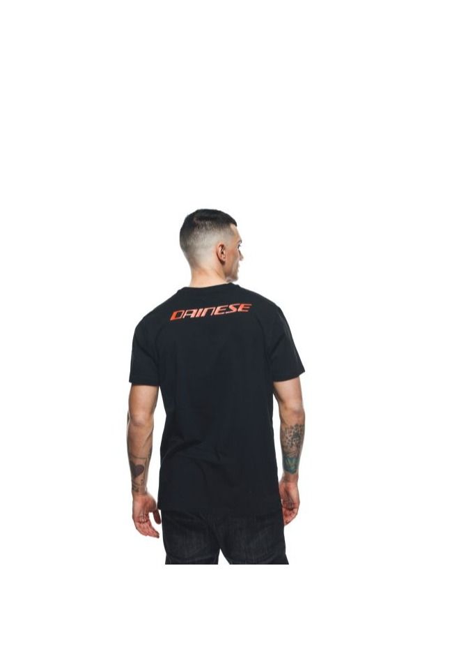 DAINESE T-SHIRT LOGO BLACK/FLUO-RED