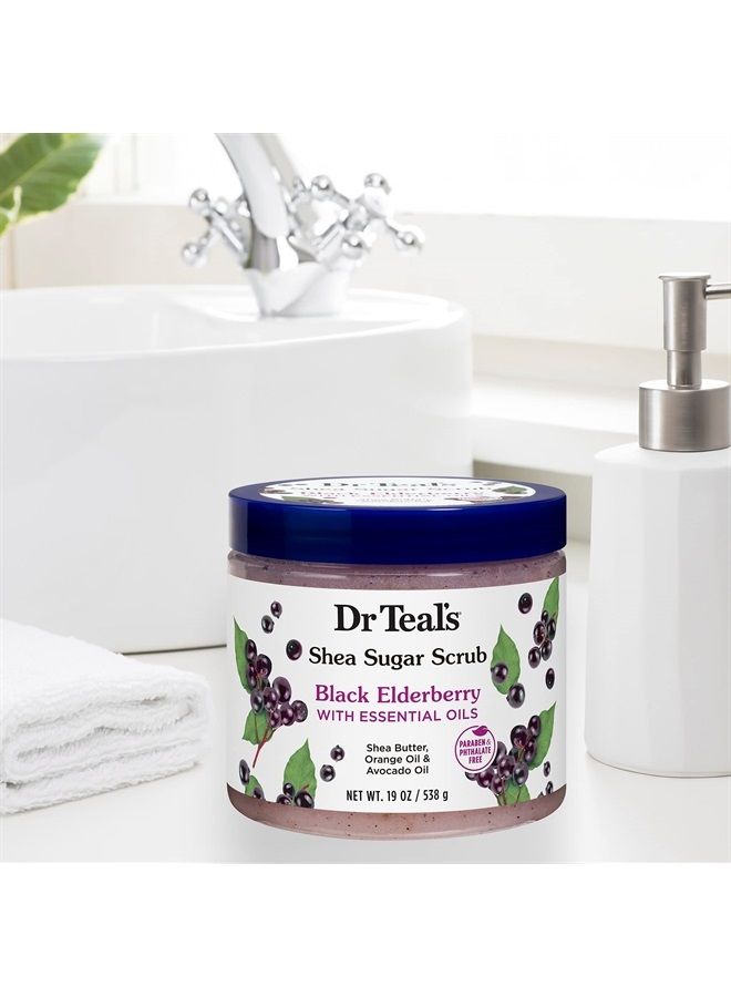Shea Sugar Body Scrub, Black Elderberry with Essential Oils, 19 oz (Pack of 3) (Packaging May Vary)