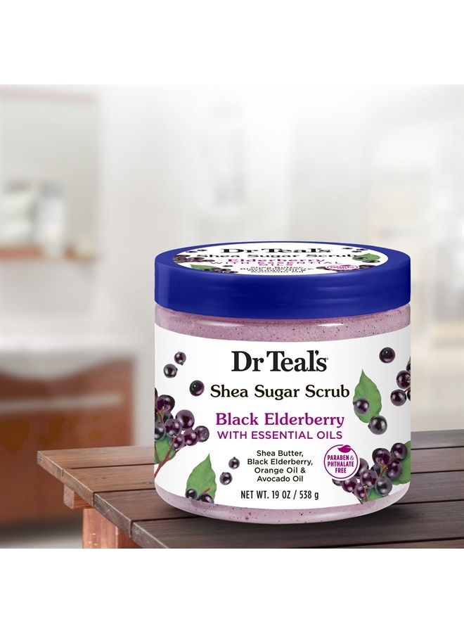 Shea Sugar Body Scrub, Black Elderberry with Essential Oils, 19 oz (Pack of 3) (Packaging May Vary)