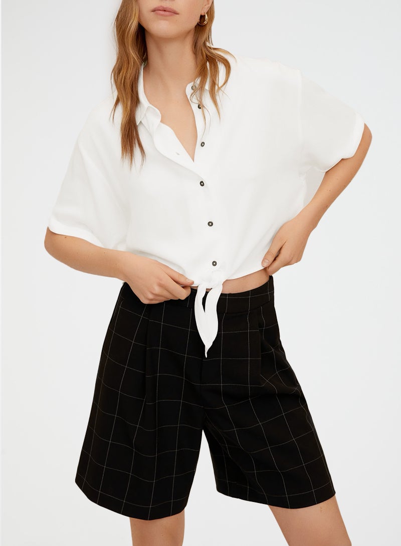 Knot Detail Cropped Blouse White