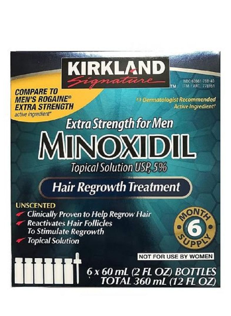 Pack Of 6 Minoxidil 5% Extra Strength Hair Regrowth Bottles 60ml